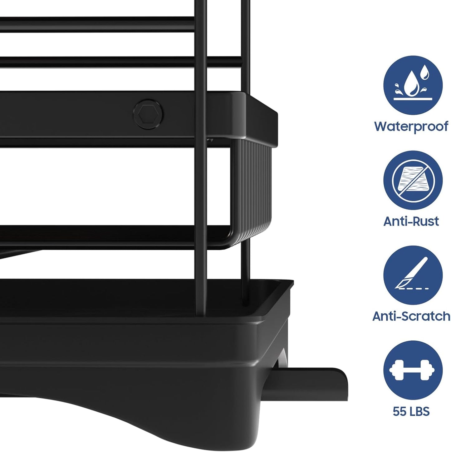 Escurridor de platos grande de 2 niveles para encimera de cocina con escurridor y soporte para cubiertos, negro, 16.54 pulgadas de profundidad x 11.81 pulgadas de ancho x 17.71 pulgada