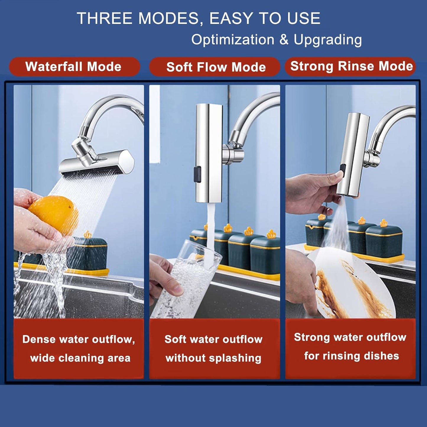 Extensor de grifo de cascada de cocina 3 en 1, adaptador de grifo de cocina antisalpicaduras, giratorio universal de 360°, accesorios de repuesto de grifo giratorio para lavar verduras