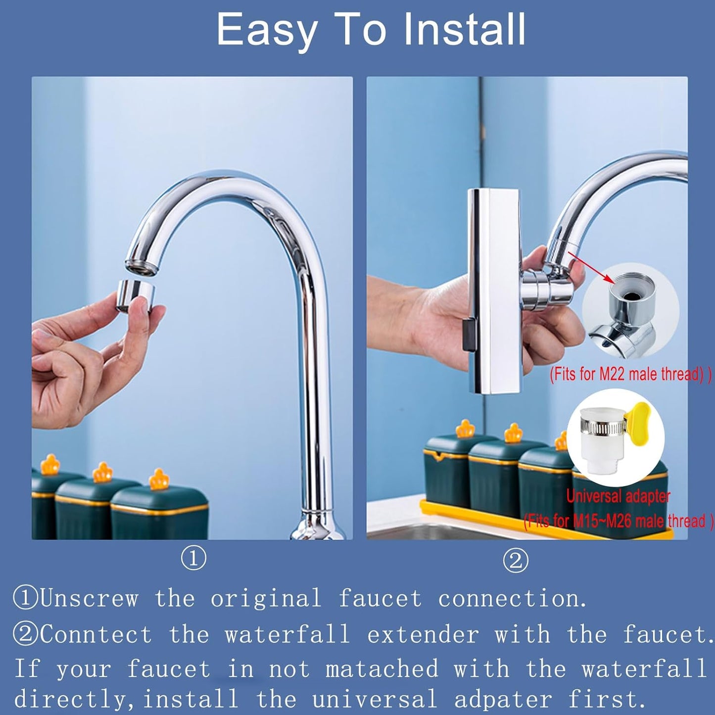 Extensor de grifo de cascada de cocina 3 en 1, adaptador de grifo de cocina antisalpicaduras, giratorio universal de 360°, accesorios de repuesto de grifo giratorio para lavar verduras