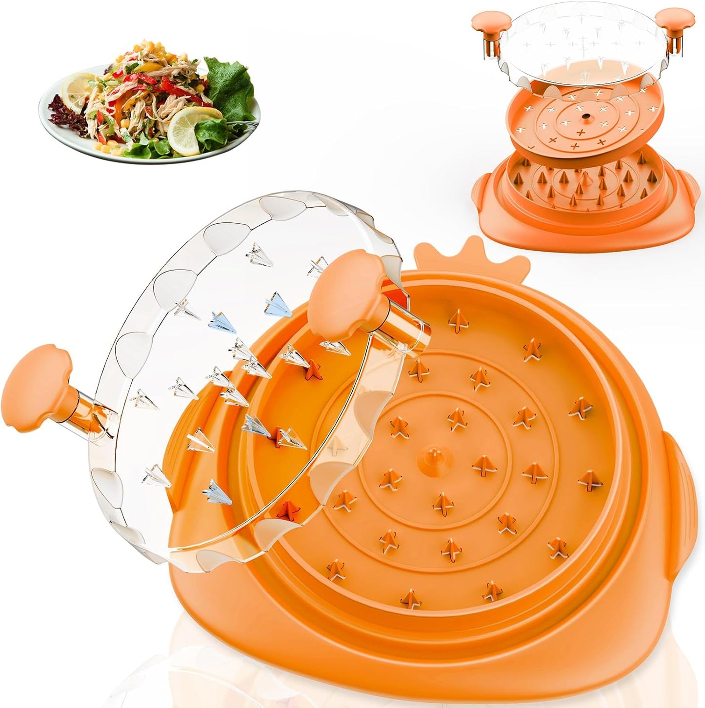Trituradora de pollo, trituradora de pechuga de pollo grande, herramienta giratoria con cepillo y tenedor; máquina trituradora de carne visible, tira antideslizante fuerte, mango