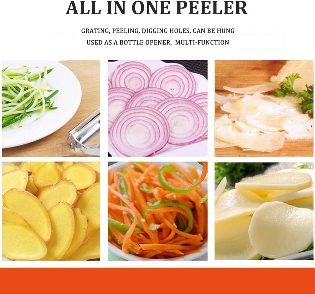 Cocororo Pelador multifuncional de acero inoxidable + pelador de papas en espiral, Pelador multifuncional Cocororo, juego de herramientas para pelador múltiple Zestio