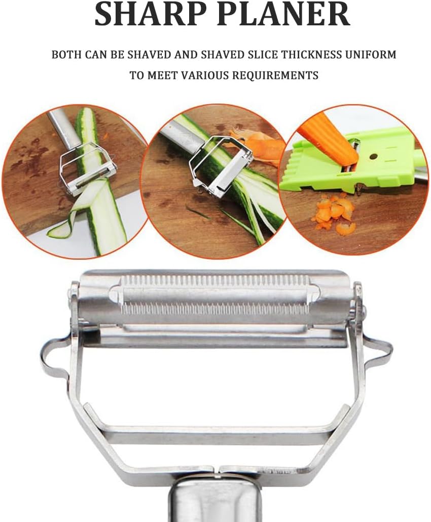 Cocororo Pelador multifuncional de acero inoxidable + pelador de papas en espiral, Pelador multifuncional Cocororo, juego de herramientas para pelador múltiple Zestio