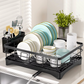 Escurridor de platos para encimera de cocina, escurridor grande con escurridor, escurridor de platos inoxidable con soporte para utensilios para fregadero, color negro (UN SOLO NIVEL)